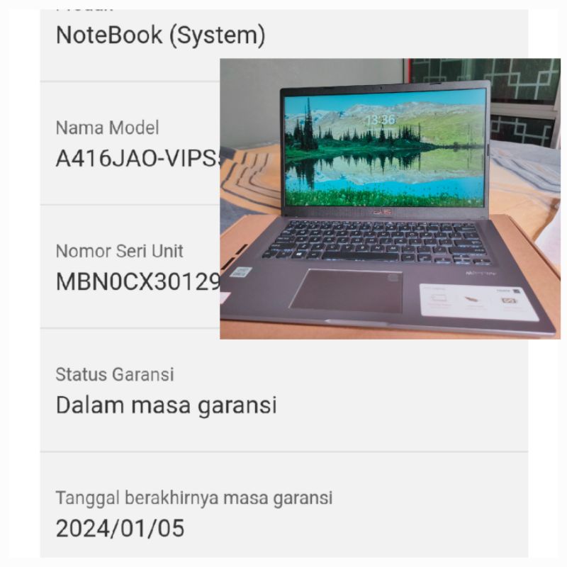 Laptop Asus core i5 gen 10 8/256 like new garansi resmi panjang