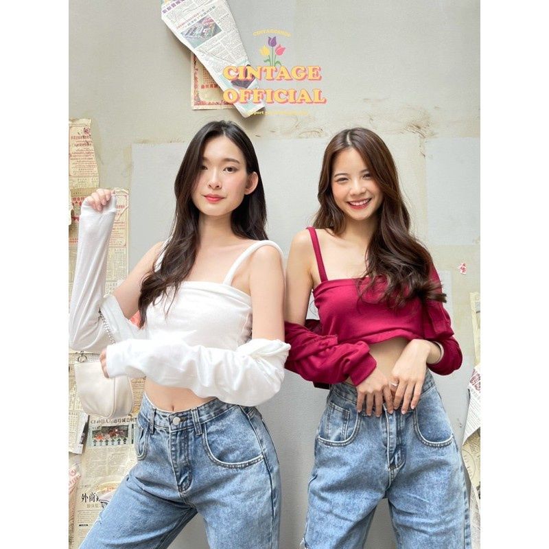 2in1 set Andrini cardigan tanktop polos crop top wanita cewek perempuan two in one