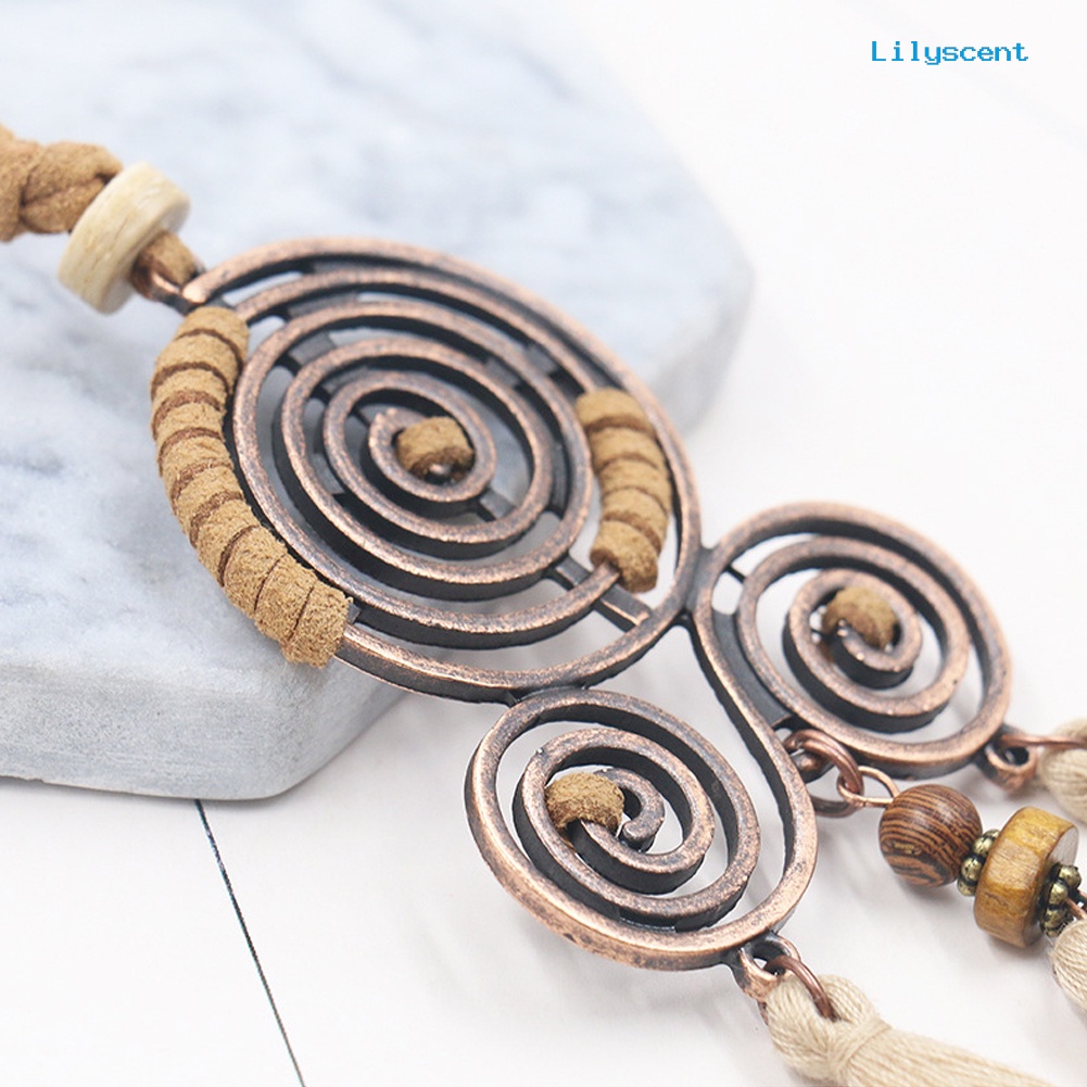 [LS] Bohemian Spiral Rumbai Liontin Rantai Panjang Kalung Pesta Perhiasan Hadiah