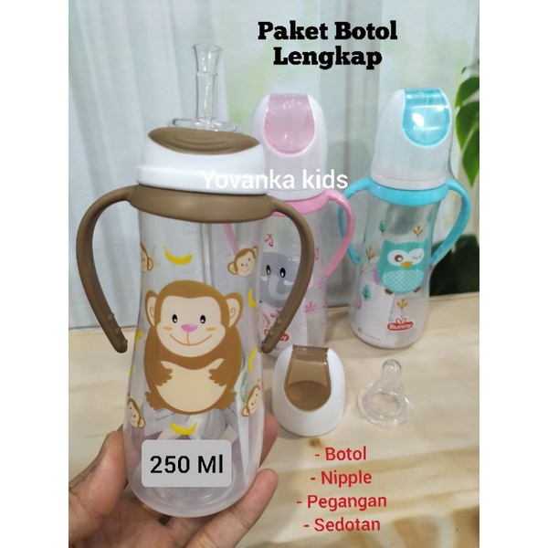 Paket Botol Slim Lengkap Dengan Sedotan(Botol+Nipple+Sedotan+Pegangan)250 Ml/125 Ml DB 1413