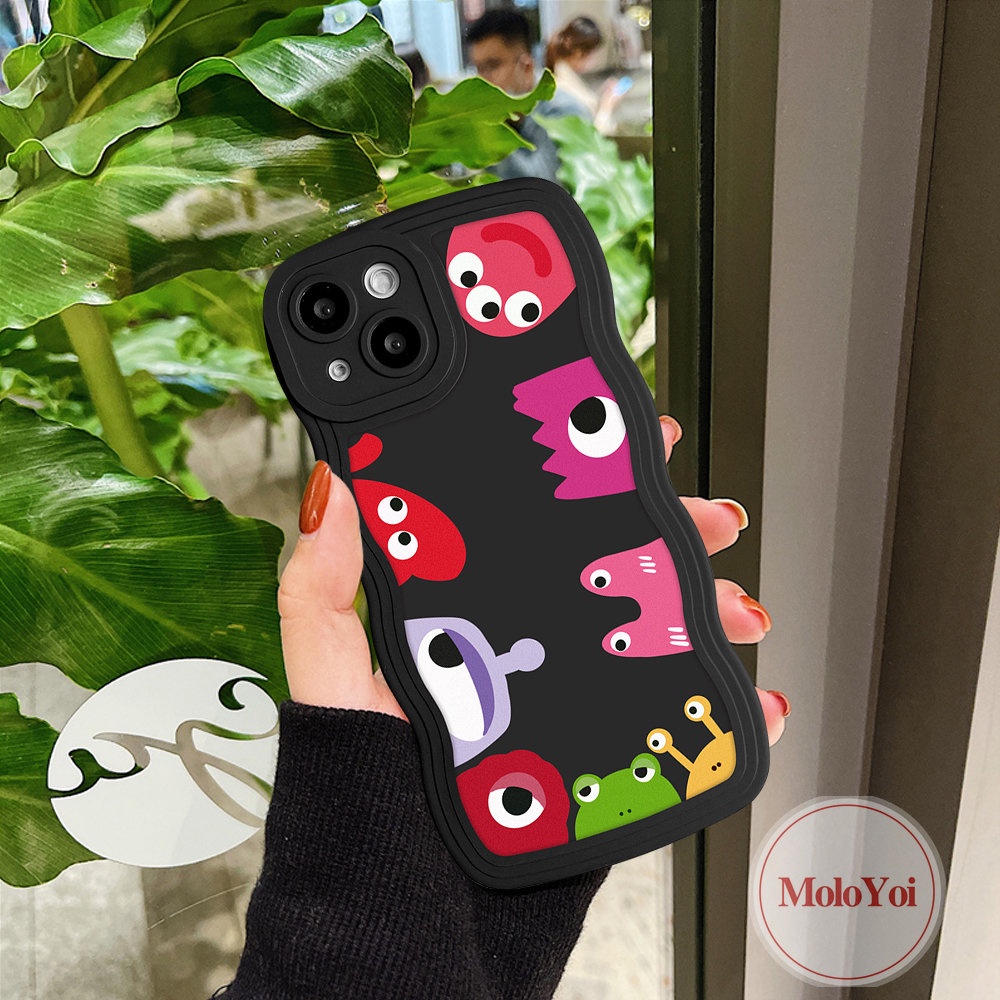 IPHONE Casing Monster Kecil Kartun Lucu Kompatibel Untuk Iphone11 14 12 13 Pro Max6 6s 7 8 Plus XR 14 Plus X XS Max Se2020 Wavy Edge Soft Phone Cover