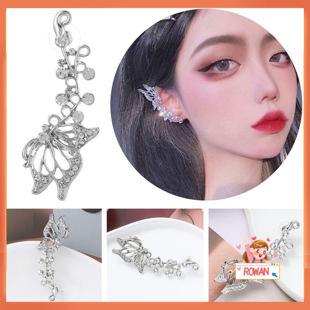 R-flower Ear Cuff Earring Perhiasan Pesta Kupu-Kupu Warna Perak Punk Peri Telinga Bungkus