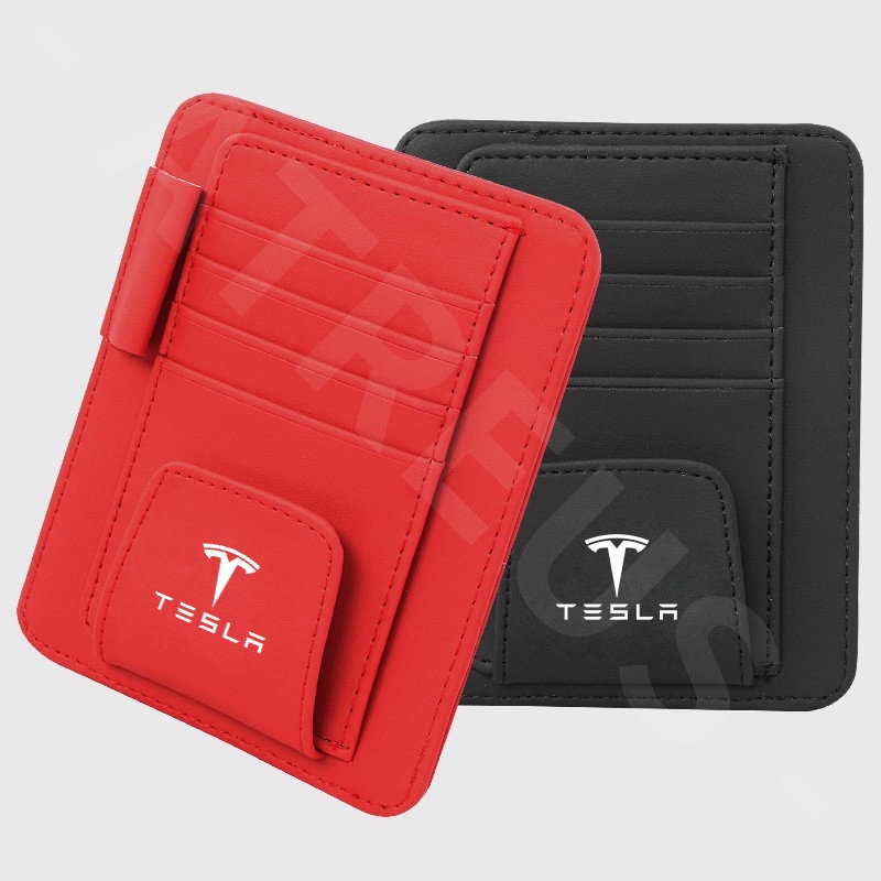 Car Sun Visor Card Organizer Tempat Klip Kacamata Hitam Kulit Untuk Tesla Model 3y S X