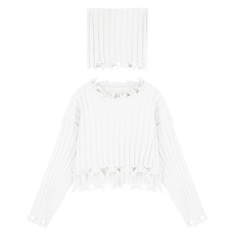 ✺¤Suhao Versi Korea Hollow Lengan Panjang Sweater Wanita Musim Gugur dan Musim Dingin 2022 Baru Putih Lembut Lubang Menebal Pendek rajutan Sweater Jaket