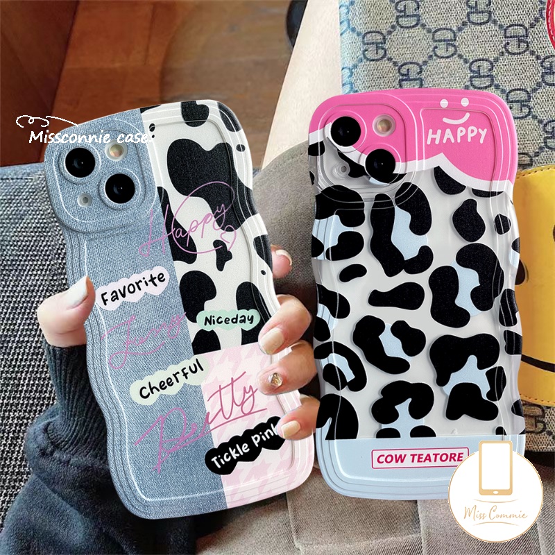 REDMI Redmi10 9T 12C 9 9A 9C 10A 10C A1 A1+Note 10Pro 9 8 10 11 10s 9Pro Note 11Pro+9s 11s POCO M3 X3 NFC Pro Mi 11T Pro Kartun Couple Denim Patch Happy Leopard Print Wavy Casing Edge