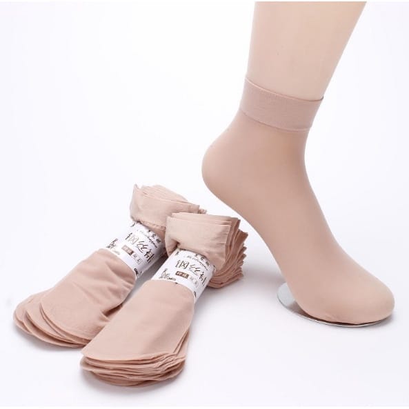 KST2-Kaos Kaki Stocking Pendek Wanita Bahan Tipis Warna Kulit &amp; Hitam