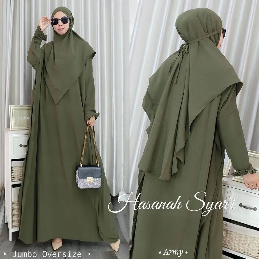 HASANAH SYARI KAFTAN BP BAHAN CRINKLE AIRFLOW UKURAN M L XL Army / Black / Blue / Lavender / Pink GAMIS WANITA TERBARU 2023 KEKINIAN SYARI WANITA JUMBO GAMIS SYARI WANITA LENGAN PANJANG