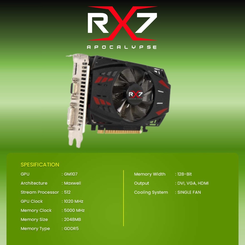 VGA CARD RX7 GTX750 2GB GDDR5 128 BIT REAL CAPACITY RESMI