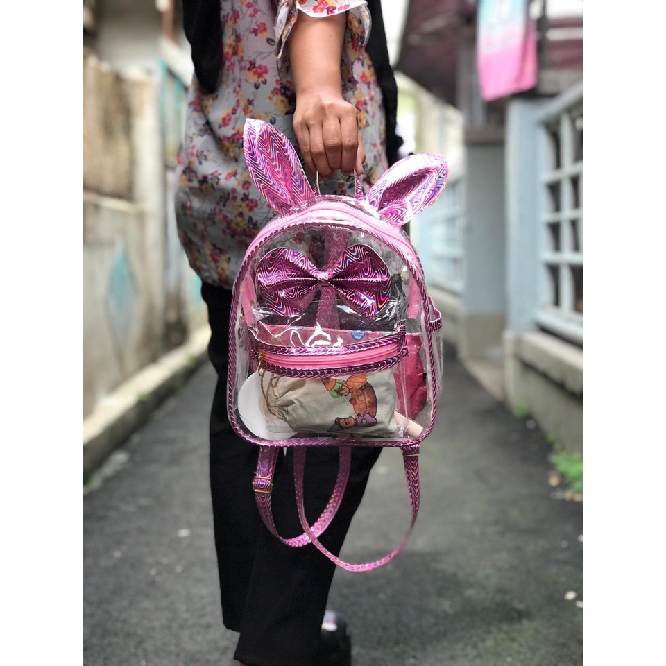 Tas Ransel Wanita Mini Bunny Pvc Transparant Hologram Tas Gendong Anak Remaja