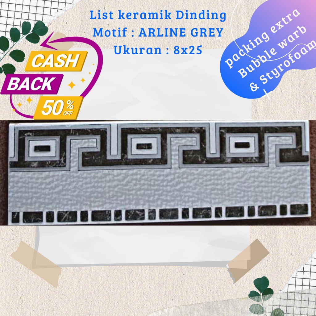List keramik dinding minimalis ukuran 8x25 motif arline grey / list keramik dinding timbul