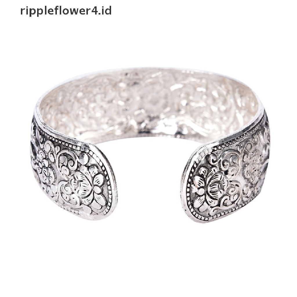 {rippleflower4.id} New Tibet Silver Totem Bangle Ukir Bunga Keberuntungan Bangle Cuff Gelang~