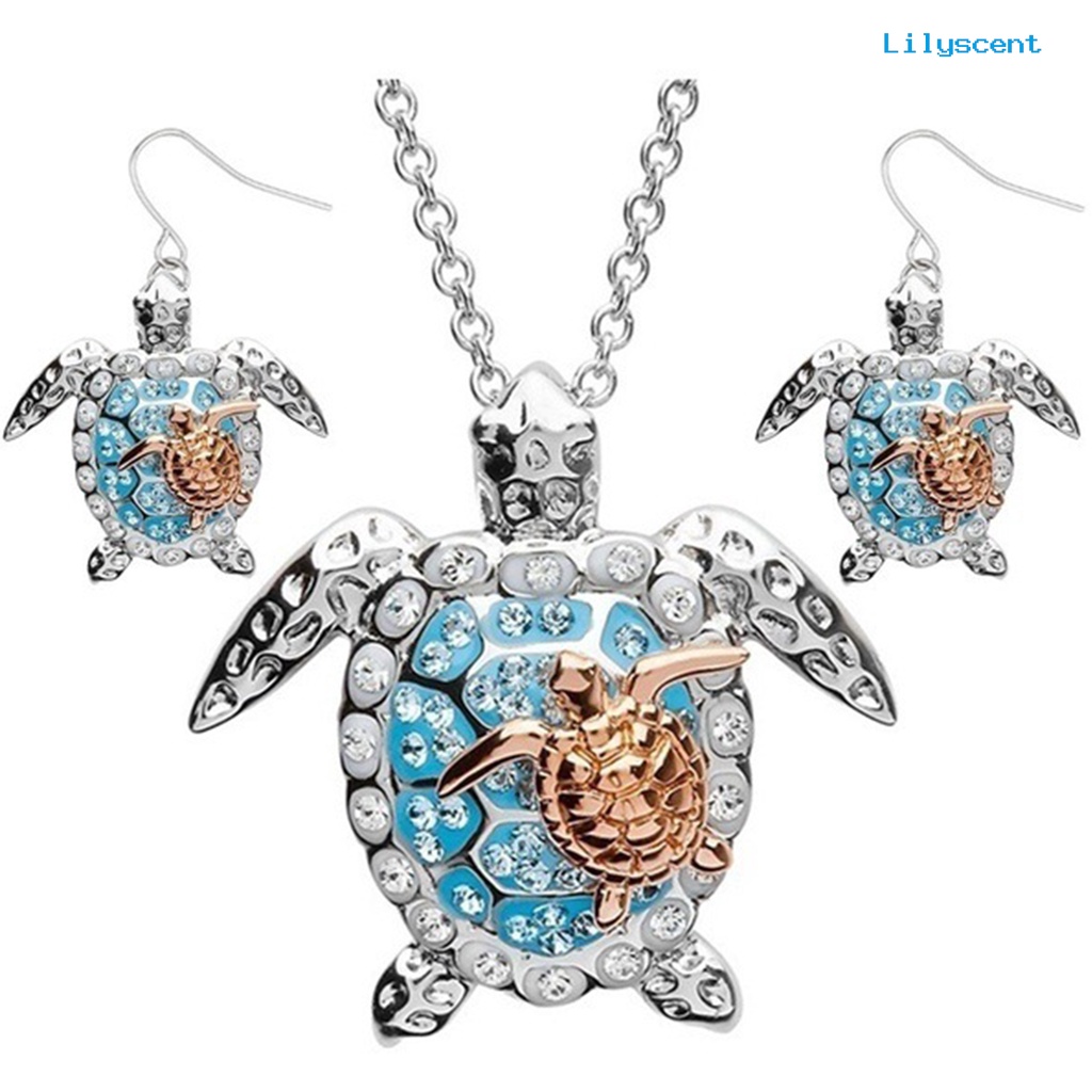 [LS] Mom Loves You Forever Sea Turtle Pendant Kalung Cincin Ear Hook Anting Set