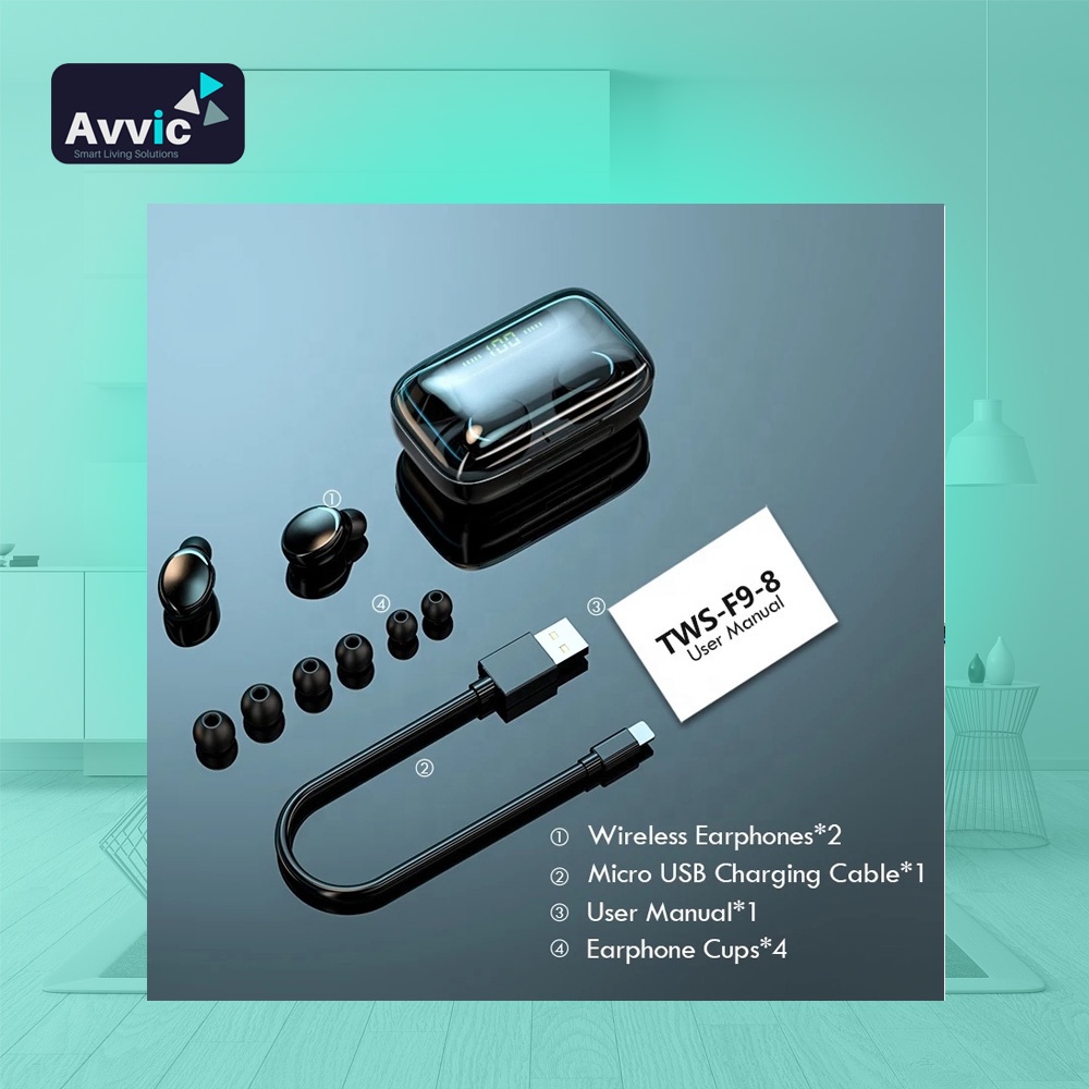 Headset F9-5C Bluetooth 5.1 True Wireless Stereo Earphone for TWS Digital Display Smart Touch Control In Ear HiFi Stereo Waterproof Noise Cancelling
