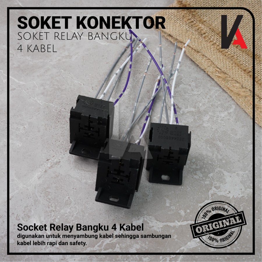 Socket Cable Relay Gandeng / Soket Relay Bangku / Rumah Relay Susun / Duduk / Kaki 4 Pin Untuk Klakson &amp; Lampu (4 Kabel)