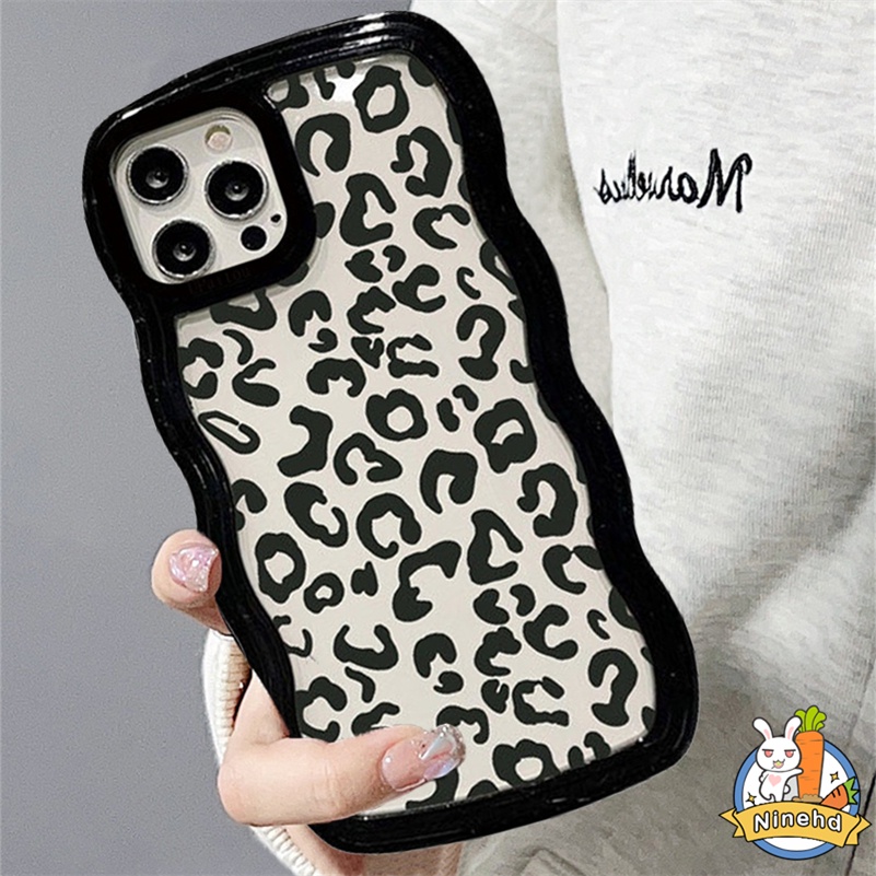 IPHONE Casing Kompatibel Untuk Iphone14 13 12 11 Pro Max X Xr Xs Max8 7 6 6s Plus Ungu Tua Motif Leopard Gelombang Frame Phone Case Silikon Soft Case Cover Pelindung