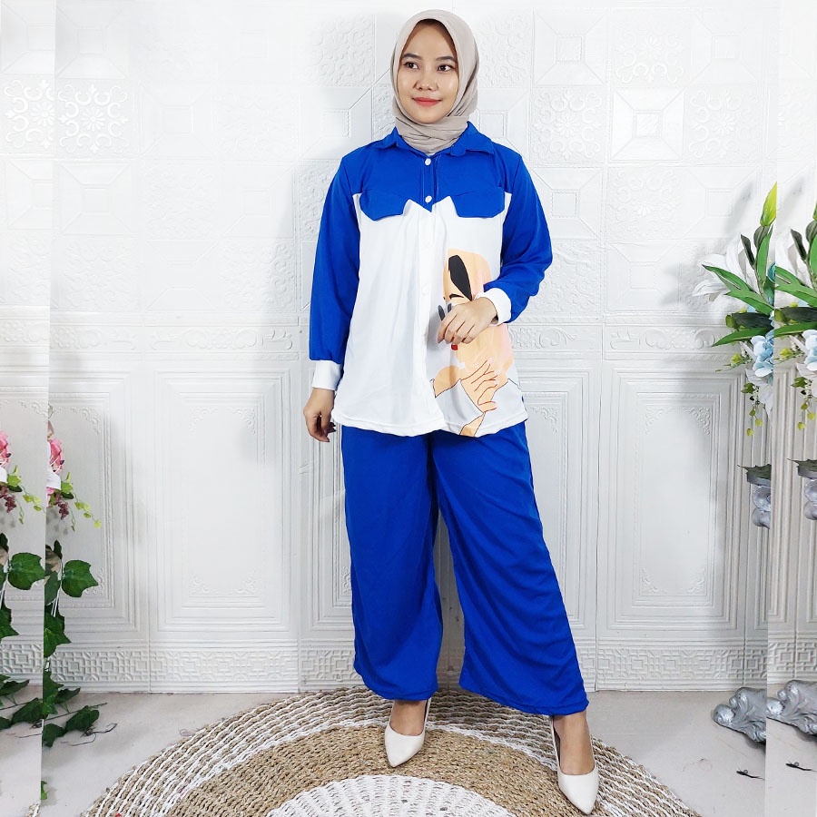 ONE SET WANITA JUMBO KEMEJA LD 110cm DAN CELANA PANJANG MINIGO GADIZ BUSUI FRIENDLY GL FASHION