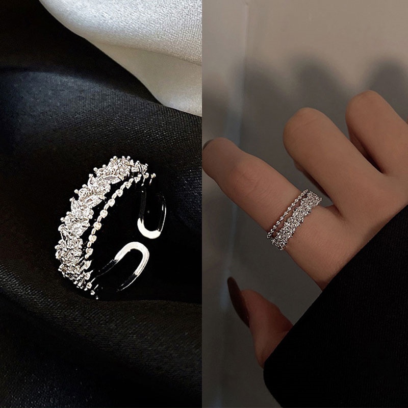 Jepang Korea Temperamen Sederhana High-End Double-Layer Fashion Cincin Terbuka Unik