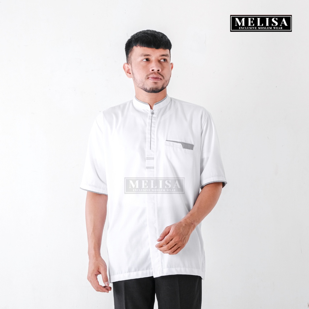 baju koko pria kemko tangan pendek bahan katun toyobo motip simpel dan elegan size M L XL baju muslim polos promo baju muslim terbaru-WARNA PUTIH POLOS