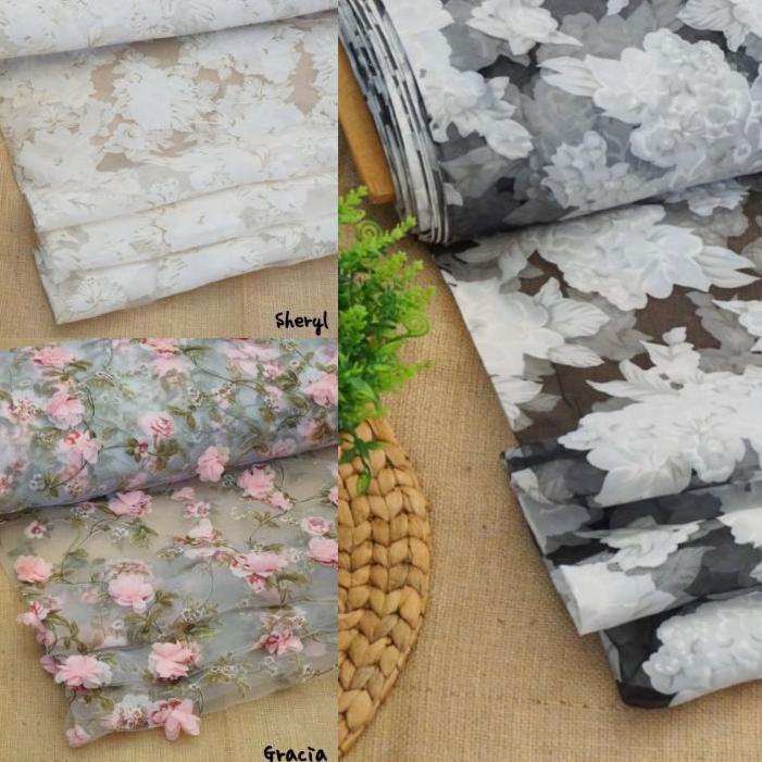 HOT Kain Kaca Organza Organdi Organza Motif 3D Kode A