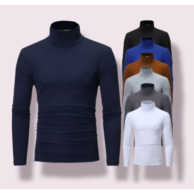 Kaos Kerah Tinggi Pria/ Kaos Turtleneck Lengan Panjang Cowo
