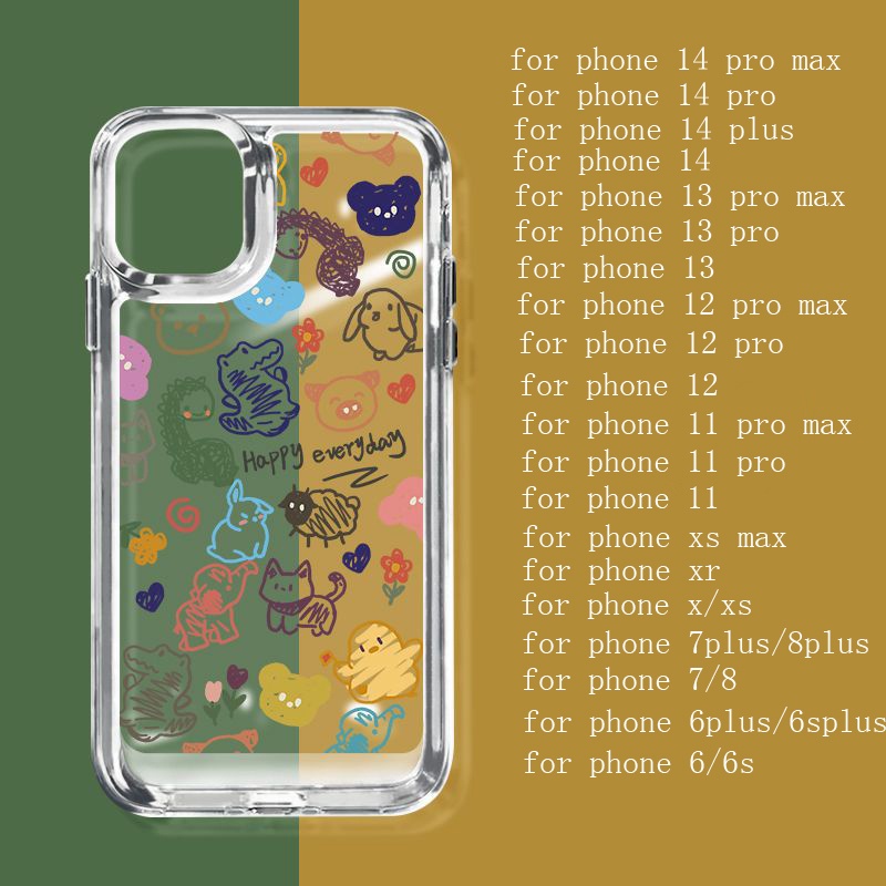 IPHONE Hewan Lucu Shockproof Soft Phone Case Kompatibel Untuk Iphone14 11 13 12 Pro XS Max X XR 78 6 6S Plus Casing Transparan TPU Protection Cover