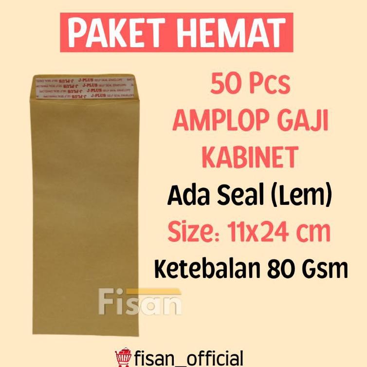 

❤ 50 Pcs Amplop Coklat Polos Kabinet Gaji Seal Lem ー