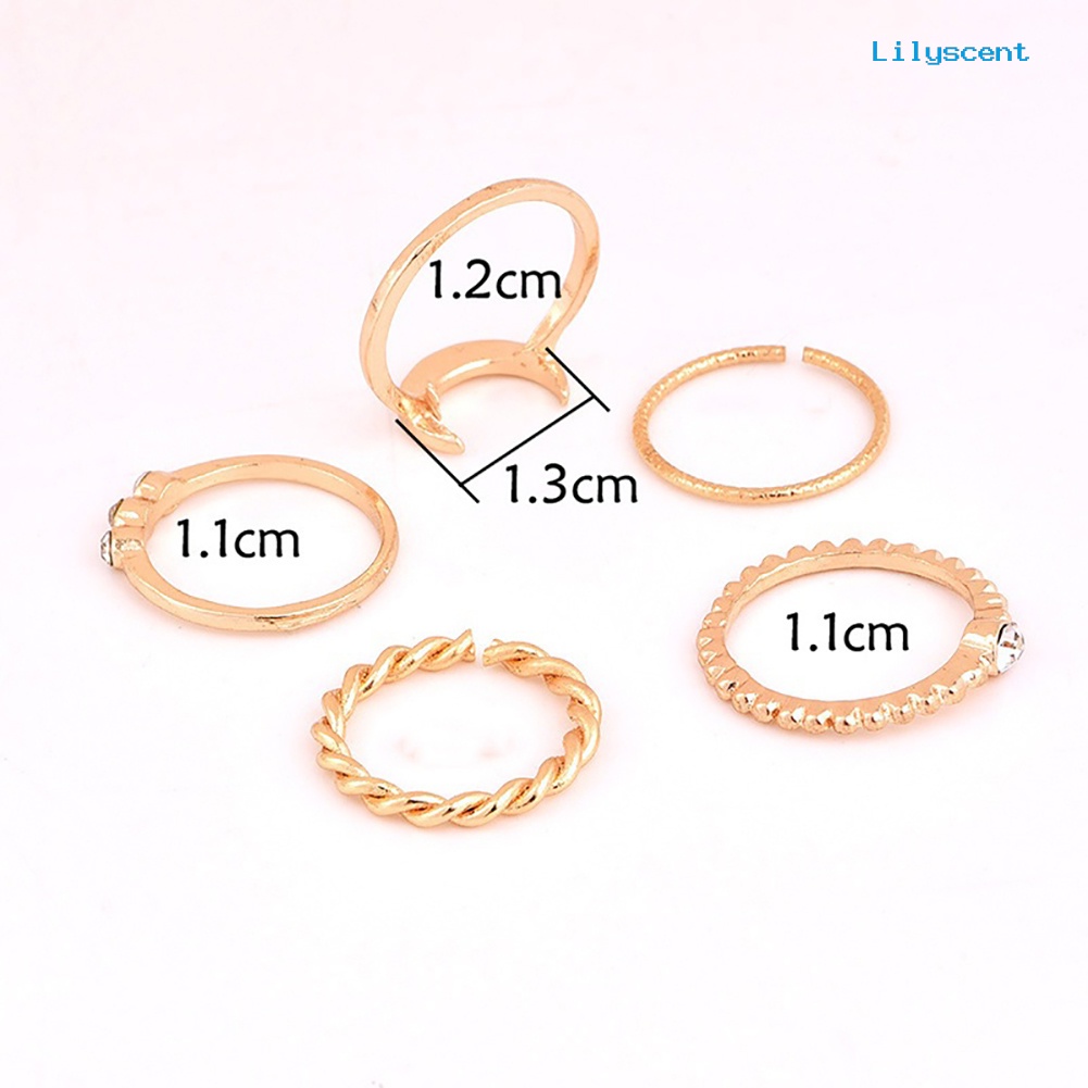 [LS]5Pcs Vintage Moon Knuckle Finger Ring Set Bohemian Perhiasan Sendi Yang Dapat Disesuaikan