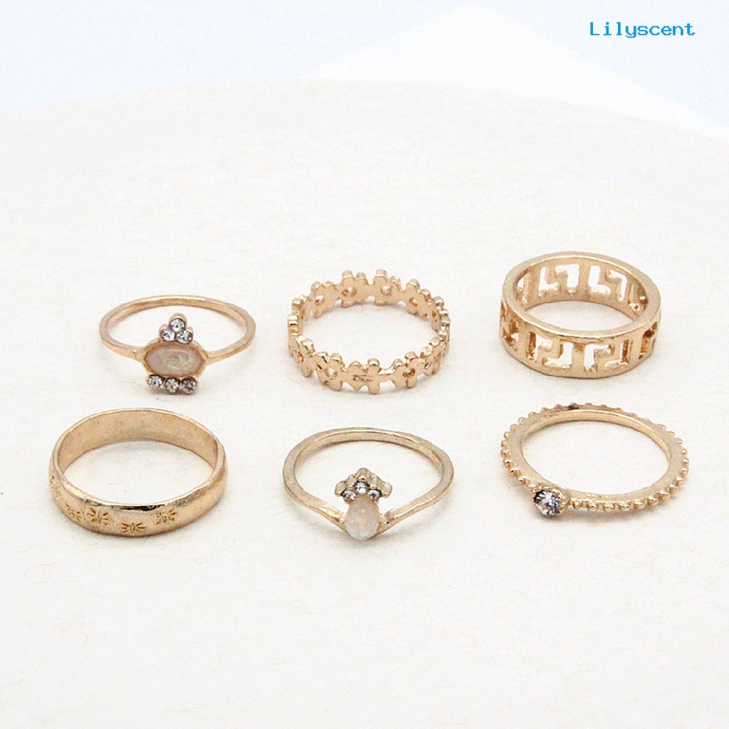 [LS]15Pcs /Set Cincin Fashion Cincin Artistik Paduan Hati Cincin Jari Kristal Imitasi Untuk Pakaian Sehari-Hari