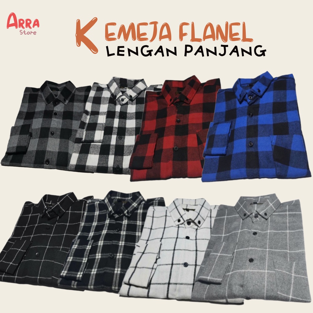 Kemeja Flanel Pria Lengan Panjang Motif Kotak Premium