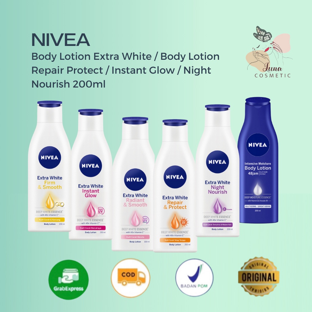 NIVEA Body Lotion Extra White / Body Lotion Repair Protect / Instant Glow / Night Nourish