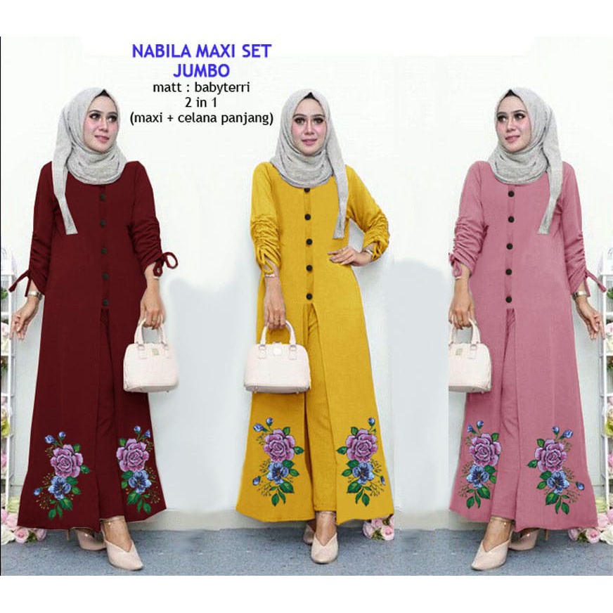 PIK - Setelan Maxi Nabila L(75165), XL(83155), XXL(8720) / SETELAN WANITA MUSLIM/ MAXI WANITA MUSLIM / GAMIS MUSLIM/ BAJU DAN CELANA WANITA