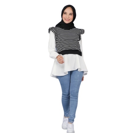 Tokomilkan - Pakaian Muslim Wanita Kemeja RUFFLE STRIP | Blouse CEWEK Bahan Moscrape