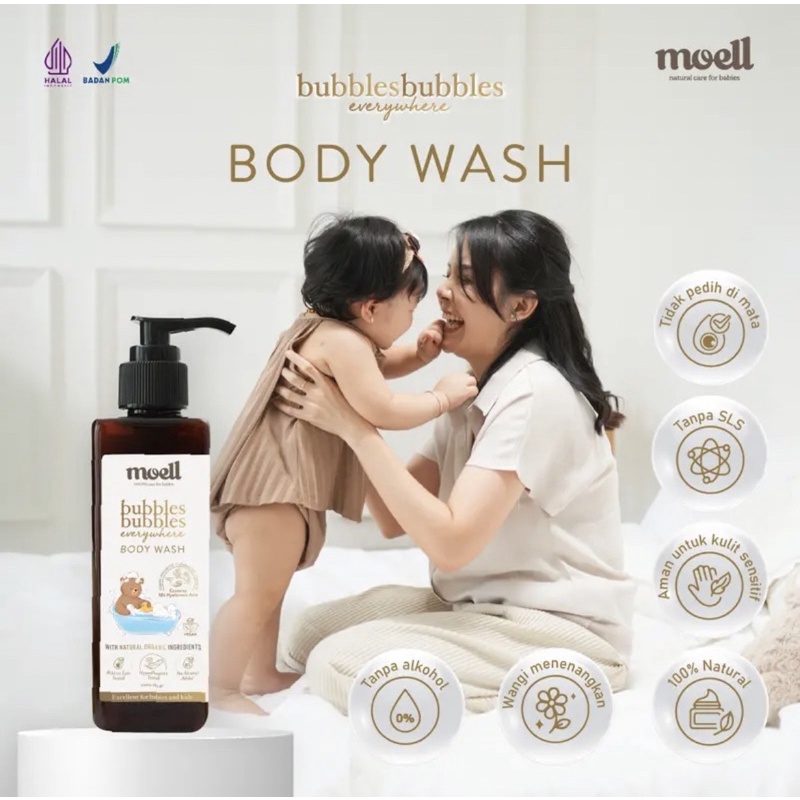 MOELL Body Wash 185gr / Sabun Mandi Natural / Body Wash bubbles everywhere