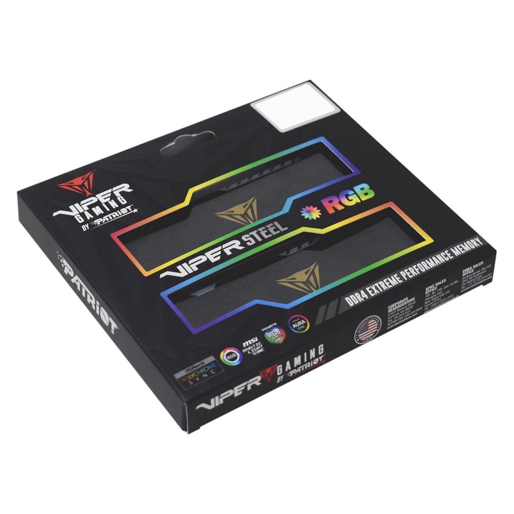 RAM PC PATRIOT Viper Steel RGB 16GB, 32GB, 64GB Kit Dual Channel DDR4 3200Mhz CL18