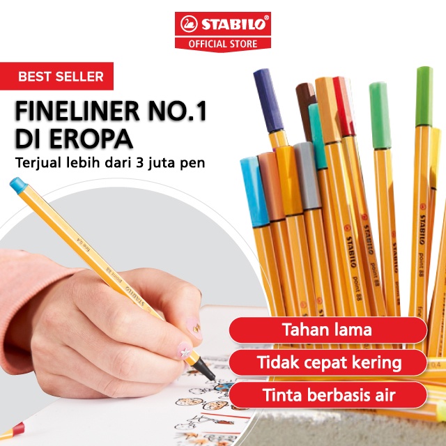 

STABILO point 88 Fineliner Pen Warna Warni Best Seller Aman Untuk Anak dan Profesional Tahan Lama