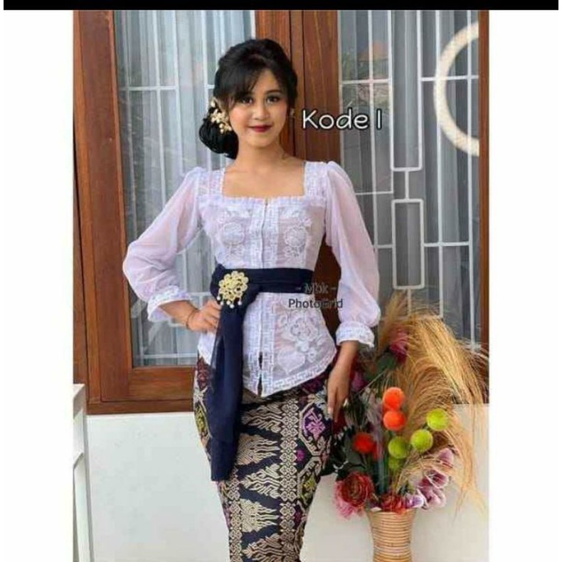 kebaya bordir sabrina pipil teratai putih