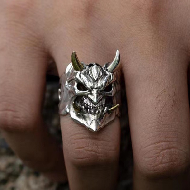 [KD] Electroplating Skull Opening Adjustable Alloy Mask Ring Cincin Dua Warna