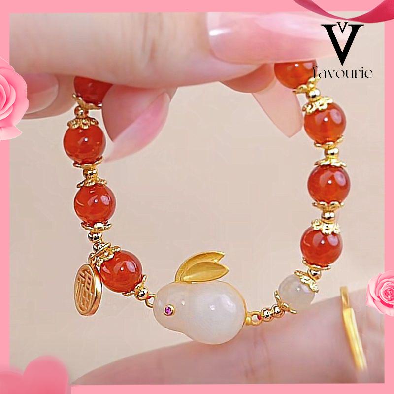 CODCODManik-manik merah gelang kelinci giok fashion wanita kelas atas hadiah Hari Valentine-FA-FA