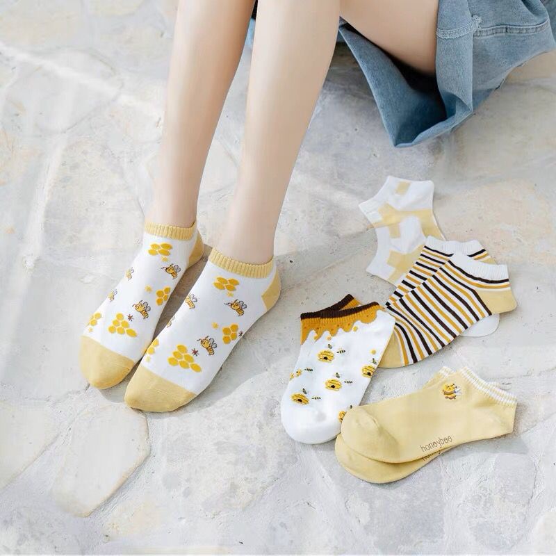 Kaos Kaki MF Motif Yellow Bee Pendek Kaos Kaki Lebah Lucu Dewasa Semata Kaki