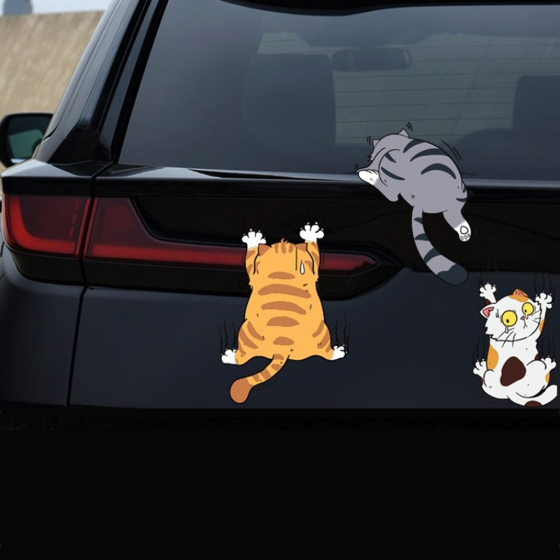 3pcs/set Aksesoris Dekorasi Mobil Body Kreatif Decals Rumah Pesta Dekorasi Lucu Kucing Peliharaan Mobil Stiker Mendaki Kucing Hewan Styling Stiker Perekat PVC Stiker Mobil