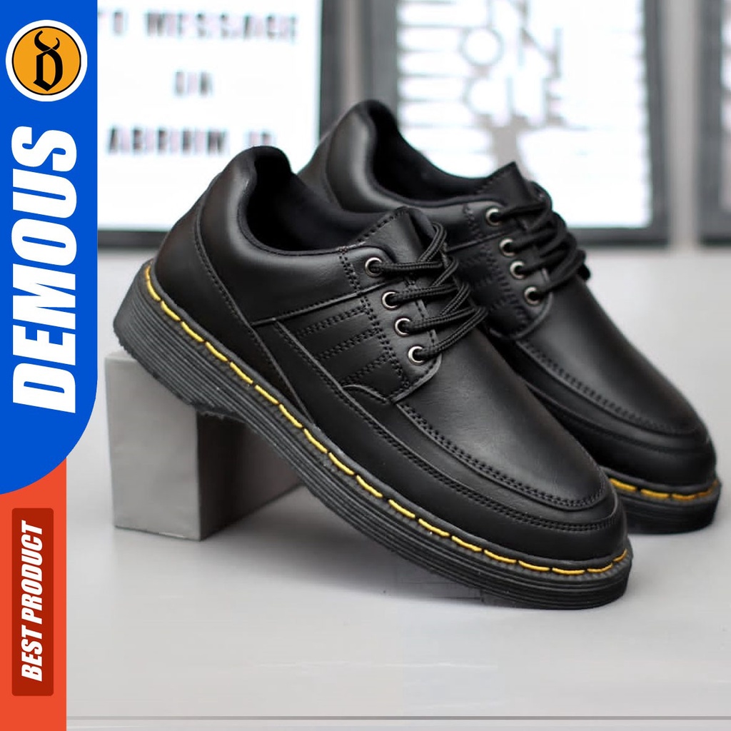 DEMOUS Autumn - Sepatu Loafers Docmart Formal Pantofel Kerja Hitam Pria