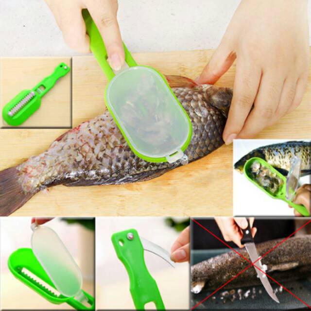 Serbagrosirmurah Stainless Steel Penyisik Ikan Ujung Pisau / 2in1 Alat Pembersih Sisik Ikan + Pisau READY BIRU serbaguna tajam travelling lengkap praktis sisik ikan