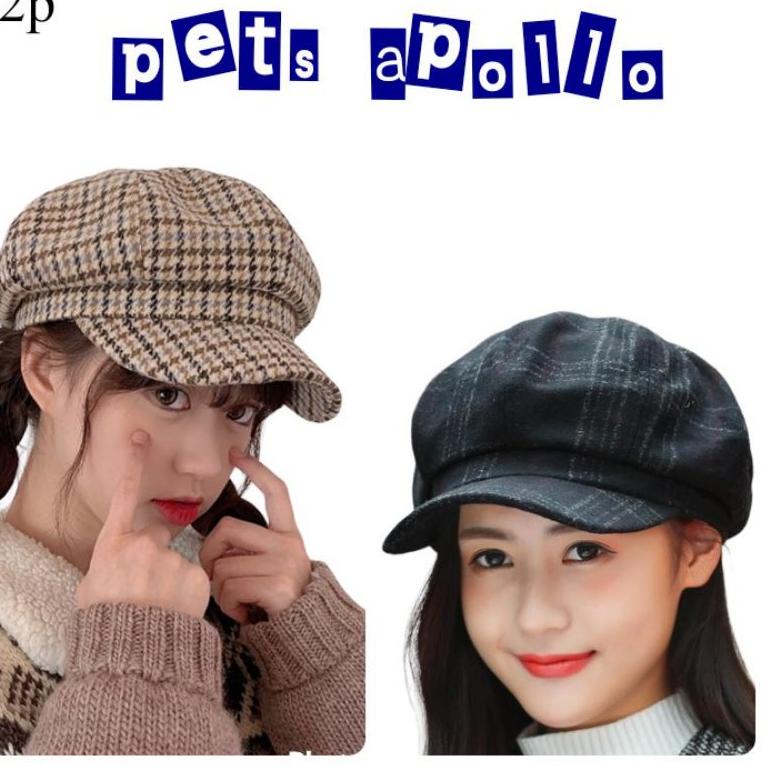 (R-S5S)(✪) topi pet apolo motif kotak kotak pria wanita UNISEX newsboy hats vintage retro / topi cew