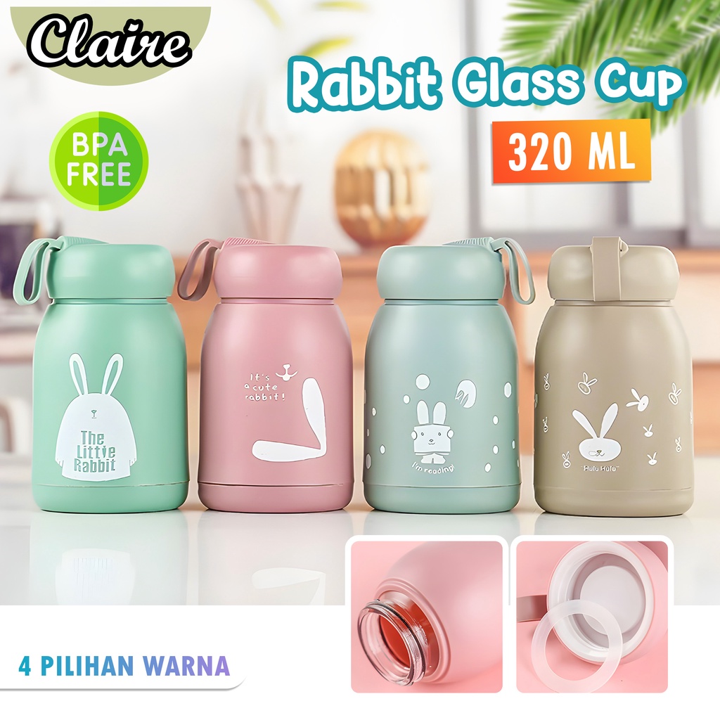 Rabbit Glass sprout cup - Botol minum kelinci- Termos karakter kelinci - Souvenir botol minum