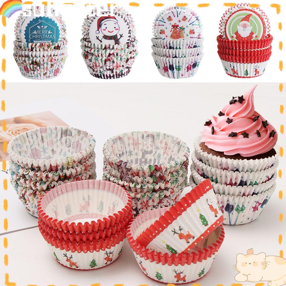 Solighter 100 Pcs Natal Kue Cup Aksesoris Dapur Alat Dekorasi Kue Cupcake Liner Muffin Kotak