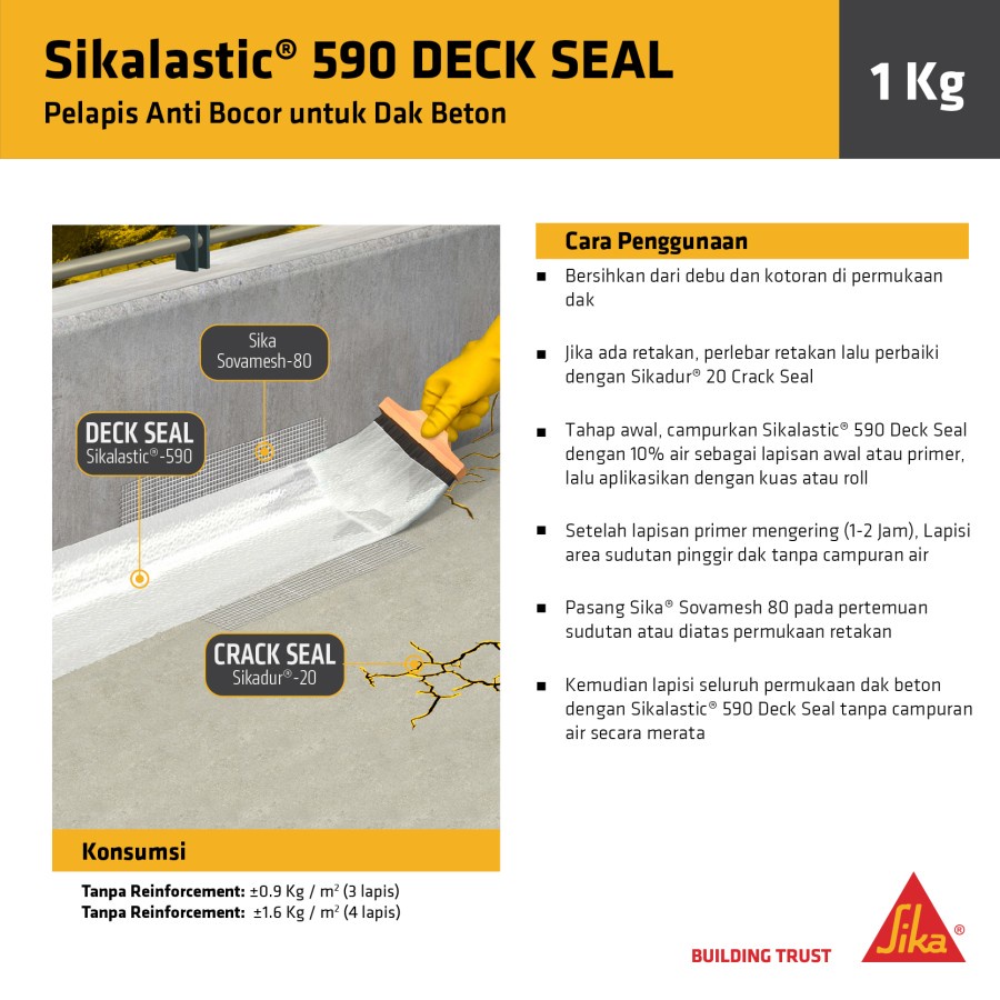 Sikalastic 590 Deck Seal Deckseal Waterproofing Anti Bocor Dak Beton Atap 1Kg