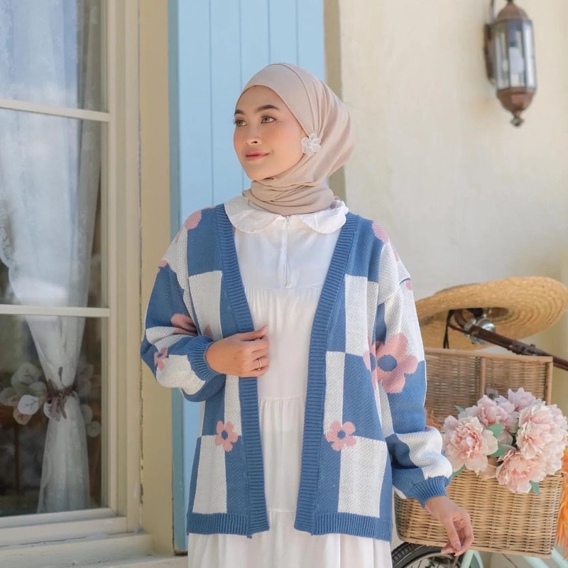 RALINE AERA  FLOWERS OUTER RAJUT OVERSIZE WANITA