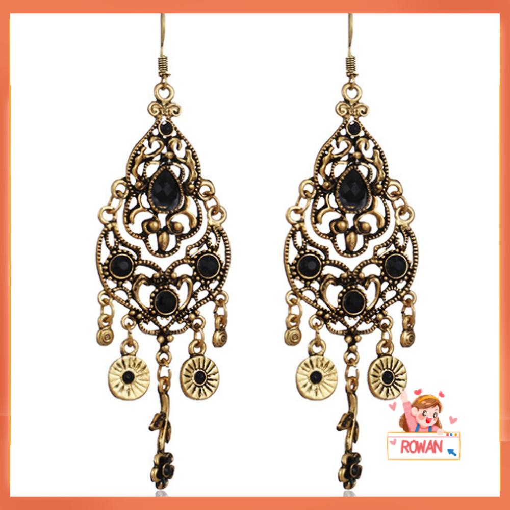 R-flower Earrings 2021hiasan India Berlian Imitasi Anting Menjuntai Panjang Vintage Alloy