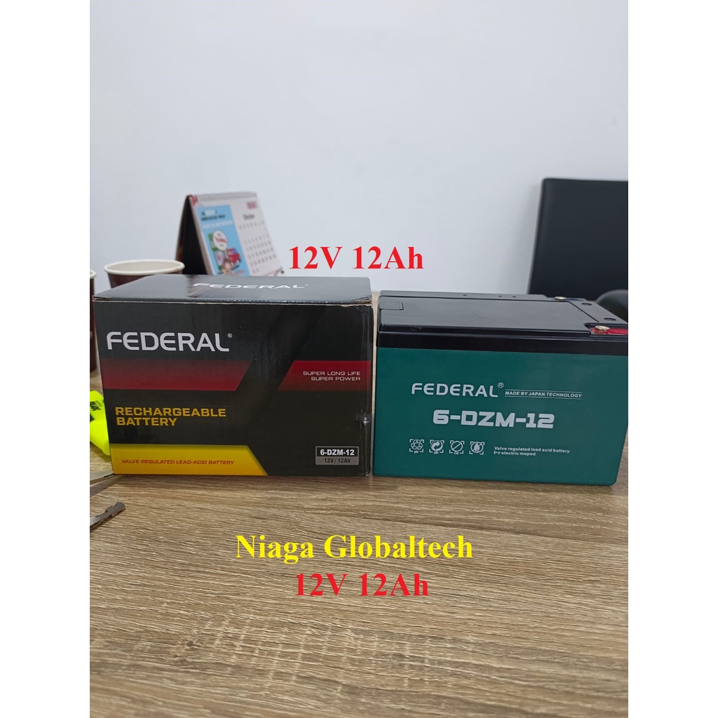 Jual FEDERAL AKI SEPEDA LISTRIK 12V 12AH 6-DZM-12 BATERAI | Shopee