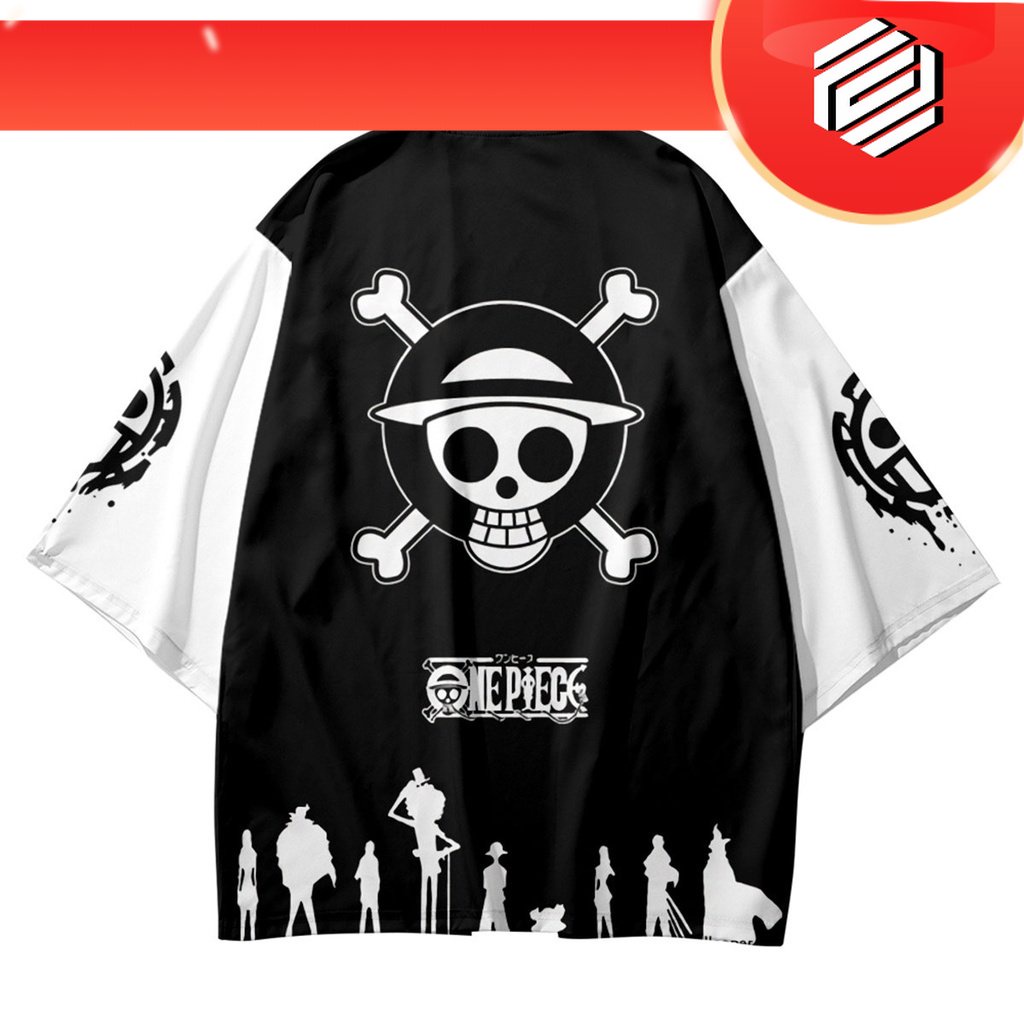 baju COD New 2023 Fashion Black White Outer Kimono Japan One Piece Cartoon Anime Men Women Oversized